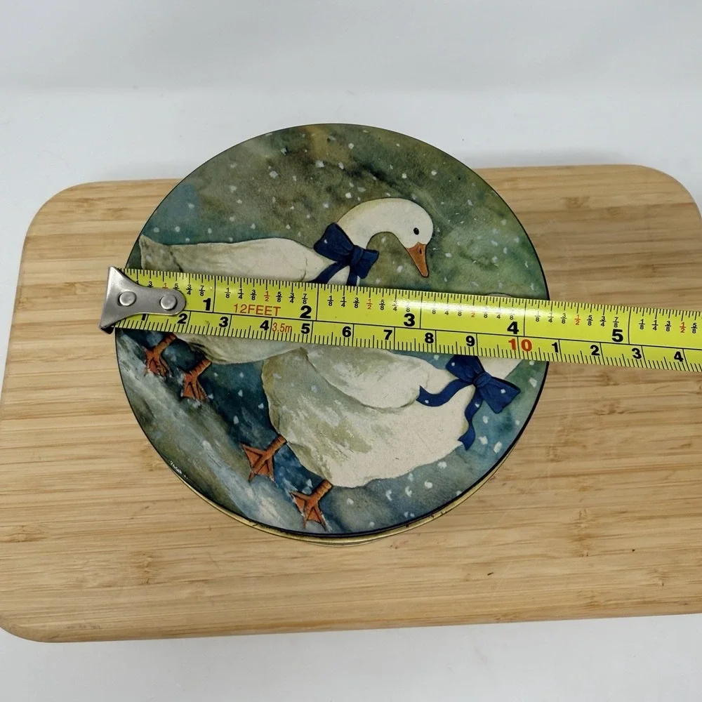 Vintage White Goose & Blue Bow Nesting Tin Canister Set of 2 Kitch Grandma Core